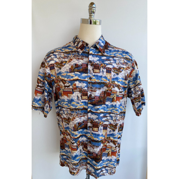 Reyn Spooner Guy Buffet Trolley Painting Shirt Men’s Size XL Egyptian Cotton - Picture 1 of 7